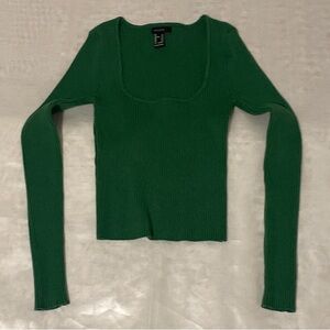 Forever 21 Green Ribbed Knit Long Sleeve Top medium